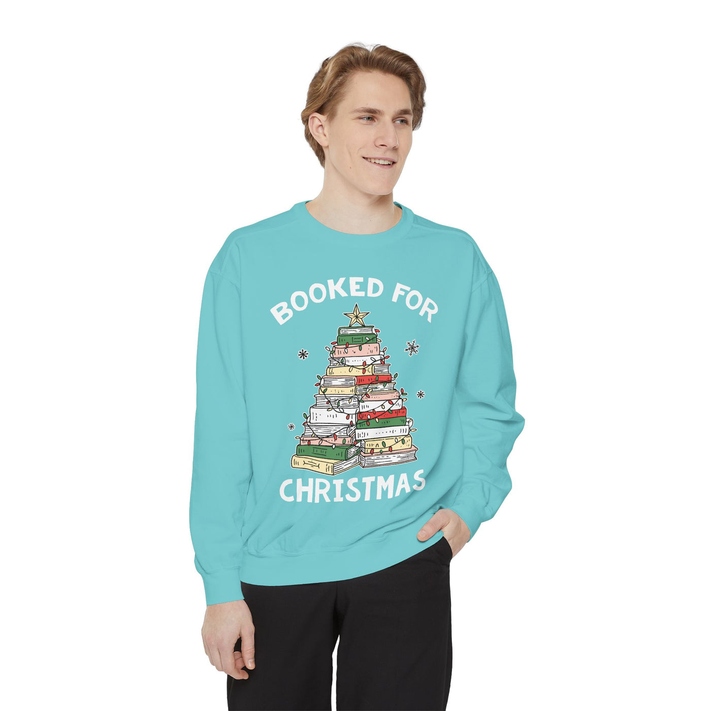 Booked for Christmas Sweatshirt, Book Lover Holiday Crewneck, Christmas Tree Books Pullover, Cozy Reading Gift for Librarian or Bookworm
