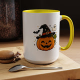 Cute Pumpkin Halloween Mug, Smiling Jack O Lantern Black Accent Coffee Cup, Cute Friendly Ghost Gift for Kids, Teachers or Fall Lovers