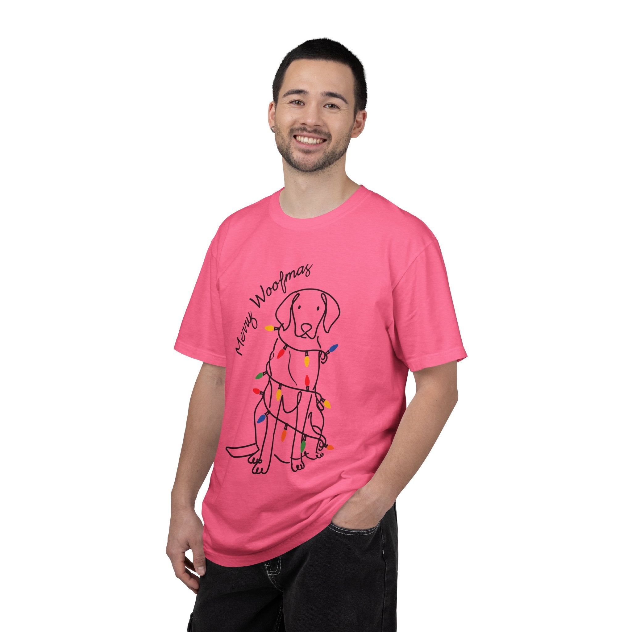 Merry Woofmas Dog Shirt, Funny Christmas Puppy T-Shirt, Holiday Lights Pet Lover Tee, Cute Gift for Dog Mom, Dog Dad or Family Party