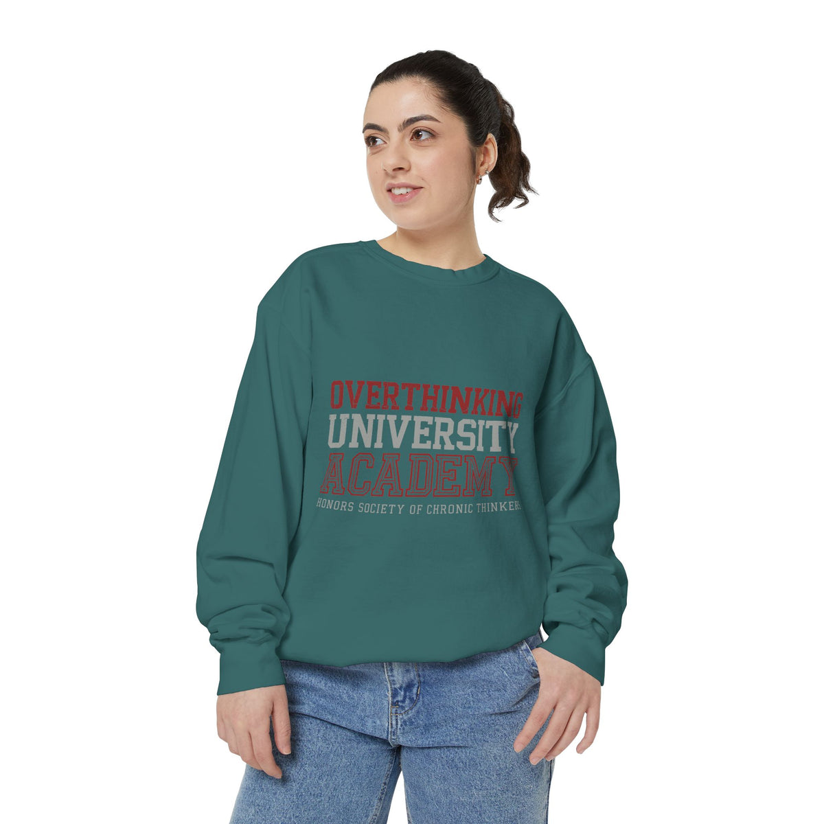 Overthinking University Sweatshirt, Funny Anxiety Crewneck, Chronic Thinker Gift, College Student Pullover, Sarcastic Campus Outfit