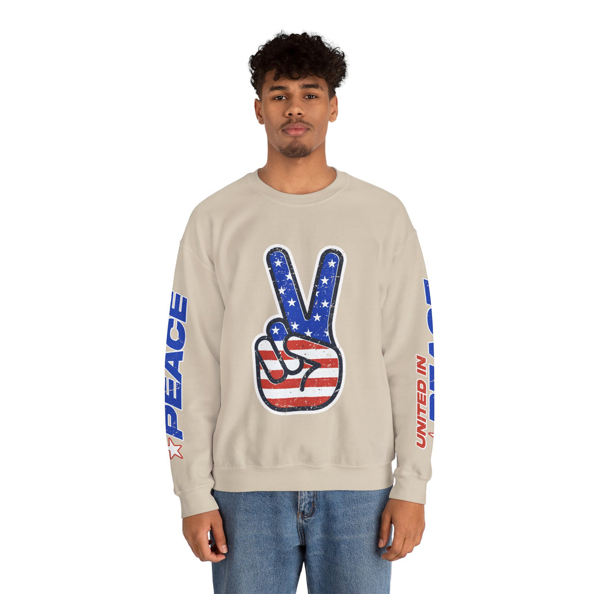 United in Peace Sweatshirt, Patriotic Peace Sign Crewneck, American Flag Pullover, USA 250th Anniversary Outfit, Fourth of July Gift