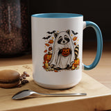 Cute Raccoon Halloween Mug, Ghost Costume Coffee Cup, Spooky Pumpkin Gift for Animal Lover, Fall Birthday or October Office Desk Decor