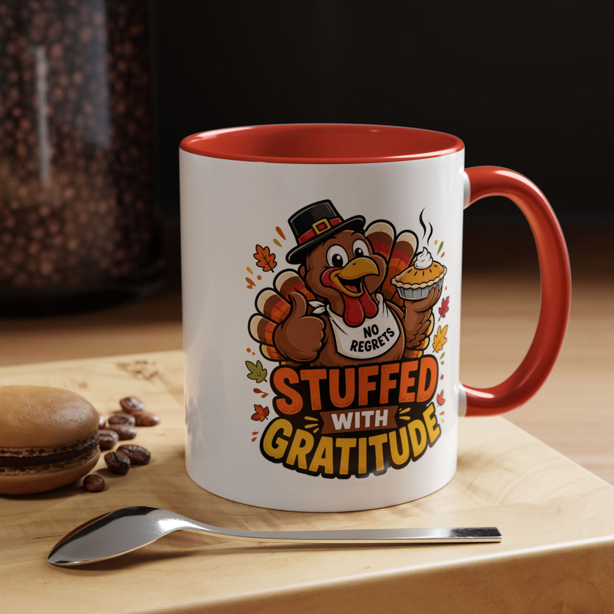 Stuffed With Gratitude Mug, Funny Thanksgiving Turkey Coffee Cup, Friendsgiving Hostess Gift, Cute Fall Drinkware for Food Lovers