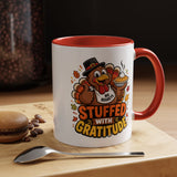 Stuffed With Gratitude Mug, Funny Thanksgiving Turkey Coffee Cup, Friendsgiving Hostess Gift, Cute Fall Drinkware for Food Lovers