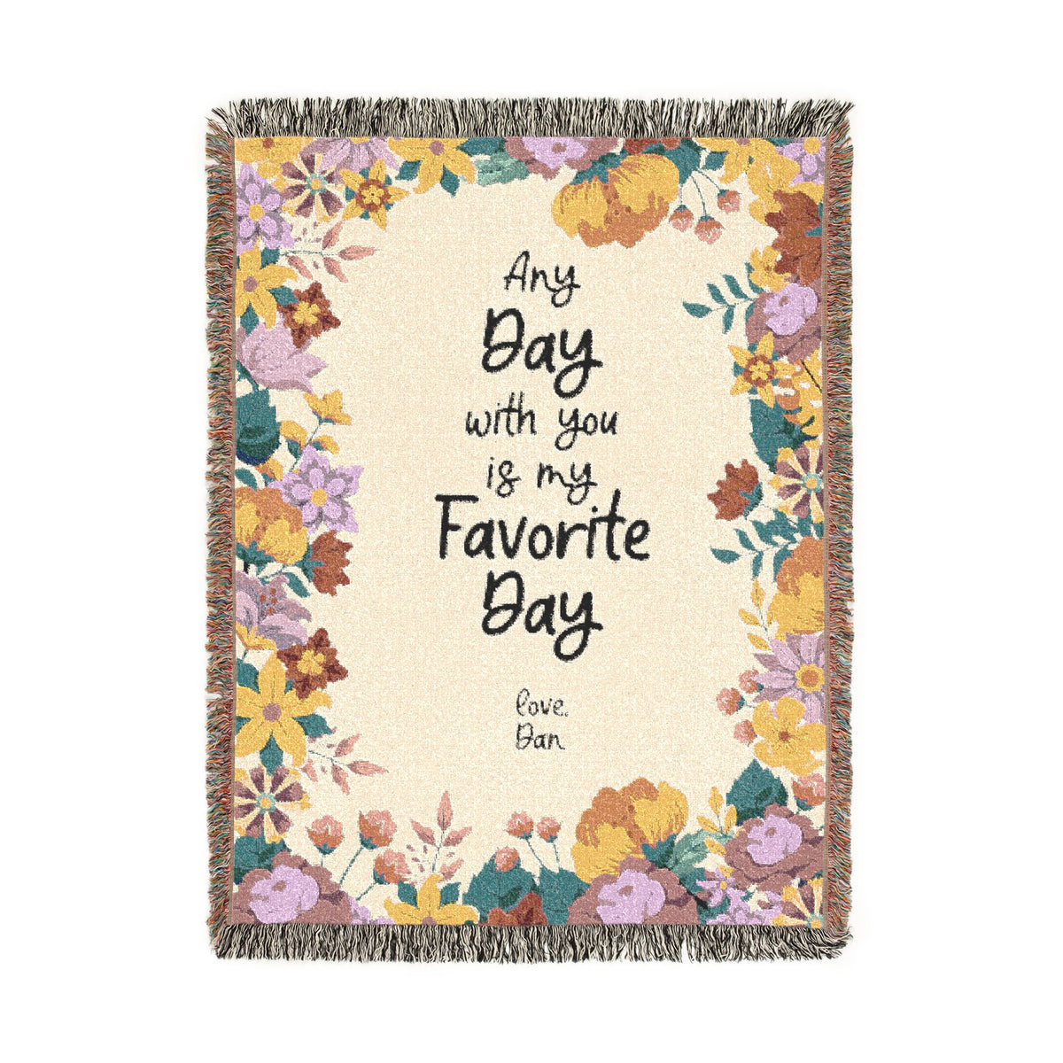 Personalized Love Quote Woven Blanket, Custom Couple Throw Blanket, Romantic Anniversary Gift, Floral Keepsake, Valentine's Gift