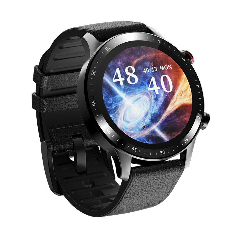 Silver round smart watch with stainless steel bracelet and interchangeable black band