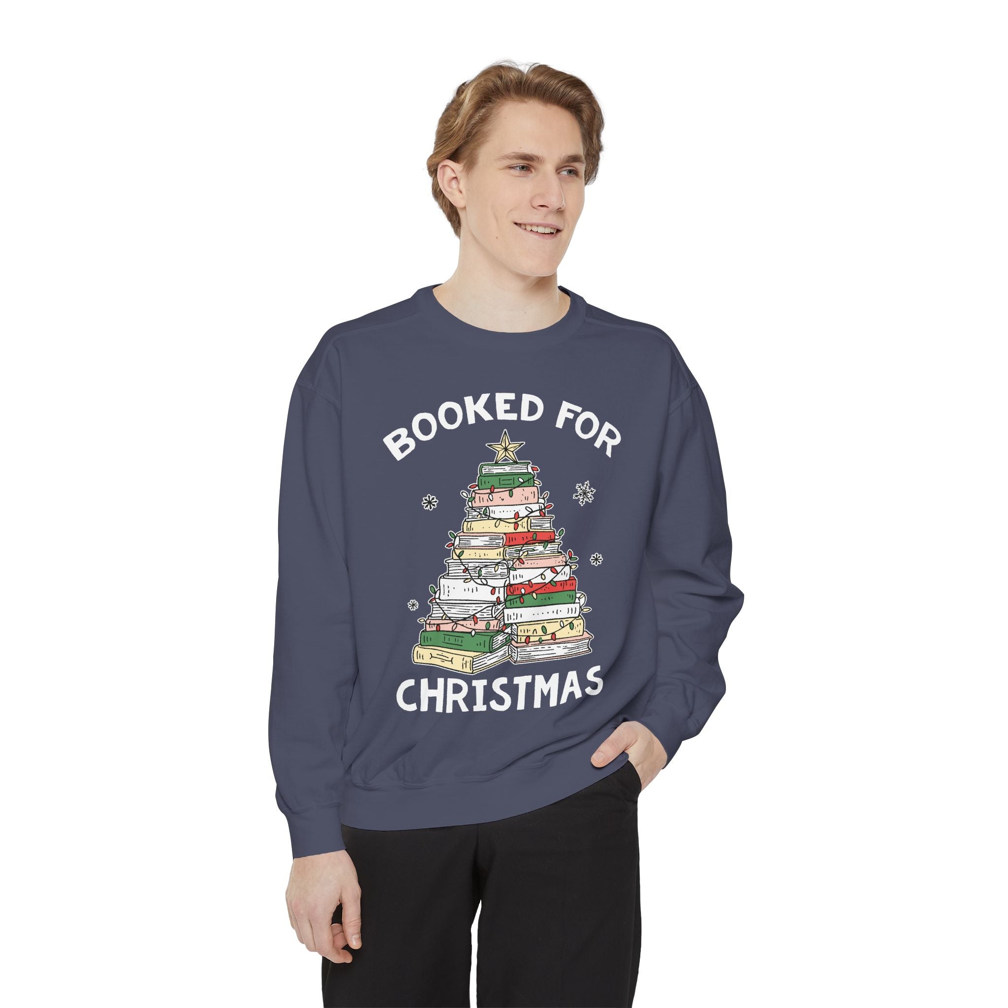 Booked for Christmas Sweatshirt, Book Lover Holiday Crewneck, Christmas Tree Books Pullover, Cozy Reading Gift for Librarian or Bookworm