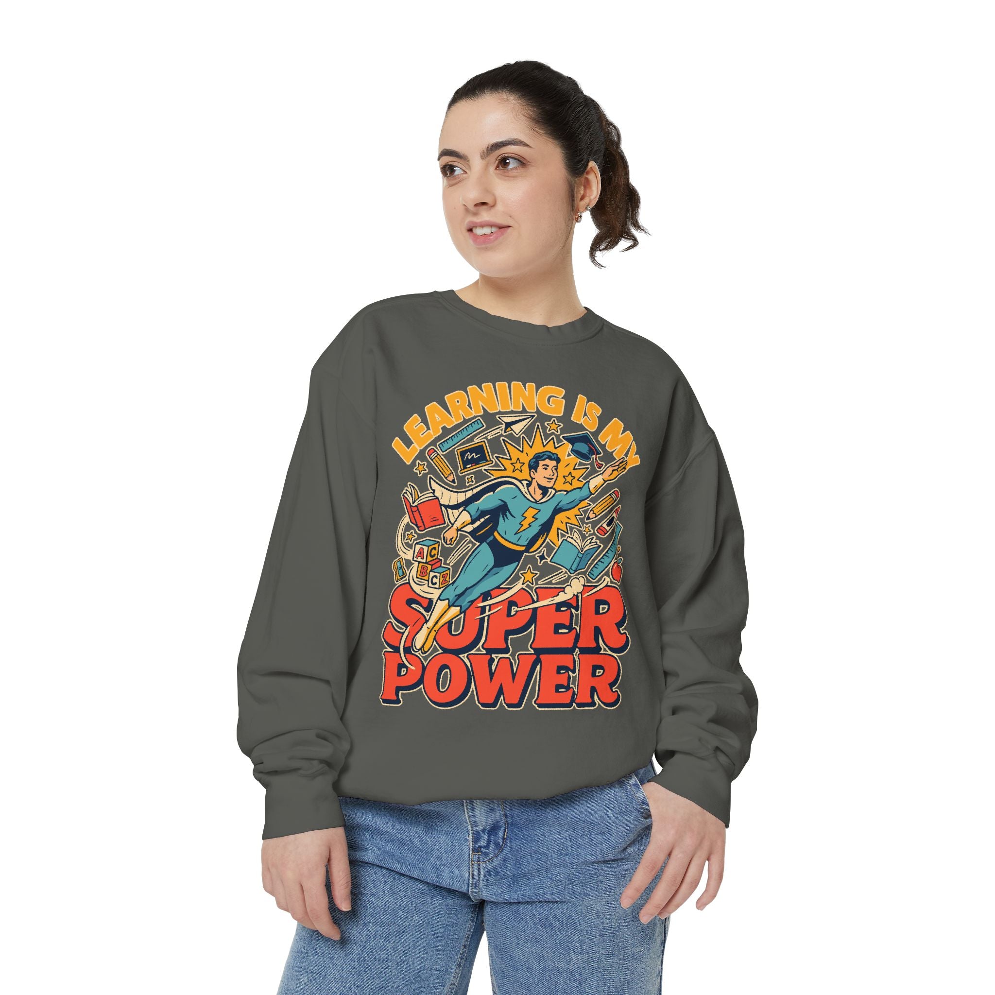 Teacher Comfort Colors Sweatshirt, Learning Is My Superpower Shirt, Elementary Teacher Gift, Classroom Sweatshirt for Educators
