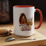 Personalized Sweater Weather Mug, Custom Name Fall Coffee Cup, Cozy Book Lover Gift for Her, Autumn Pumpkin and Reading Design