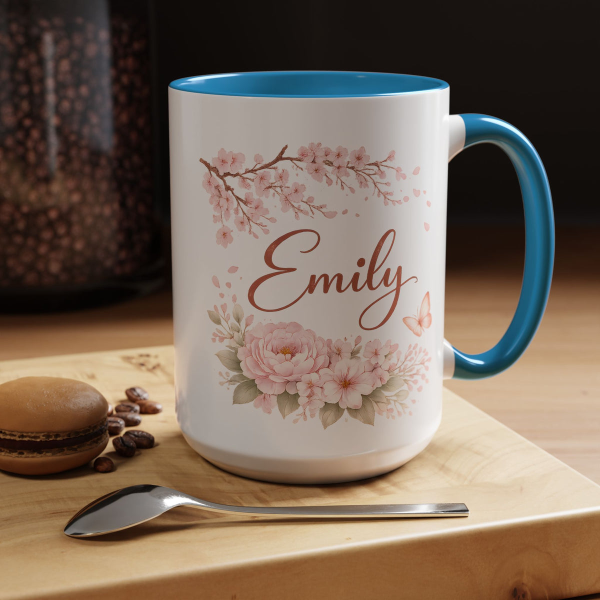 Personalized Floral Name Mug, Custom Coffee Mug with Name, Pink Flower Mug for Women, Birthday Gift, Bridesmaid Keepsake Cup