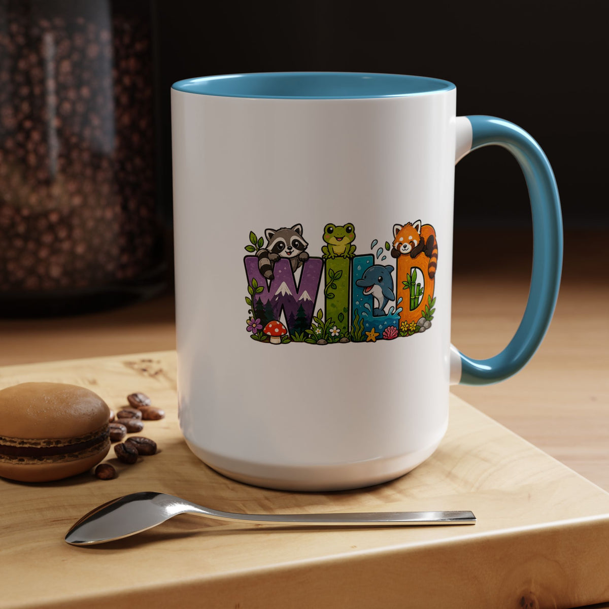 Wild Animal Mug, Colorful Nature Coffee Cup, Cute Wildlife Lover Gift for Kids, Zoo Teacher Classroom Drinkware, Birthday Present for Kids