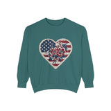 Patriotic Floral Heart Comfort Sweatshirt, American Flag Heart Crewneck, Fourth of July Sweatshirt, USA Gift for Women