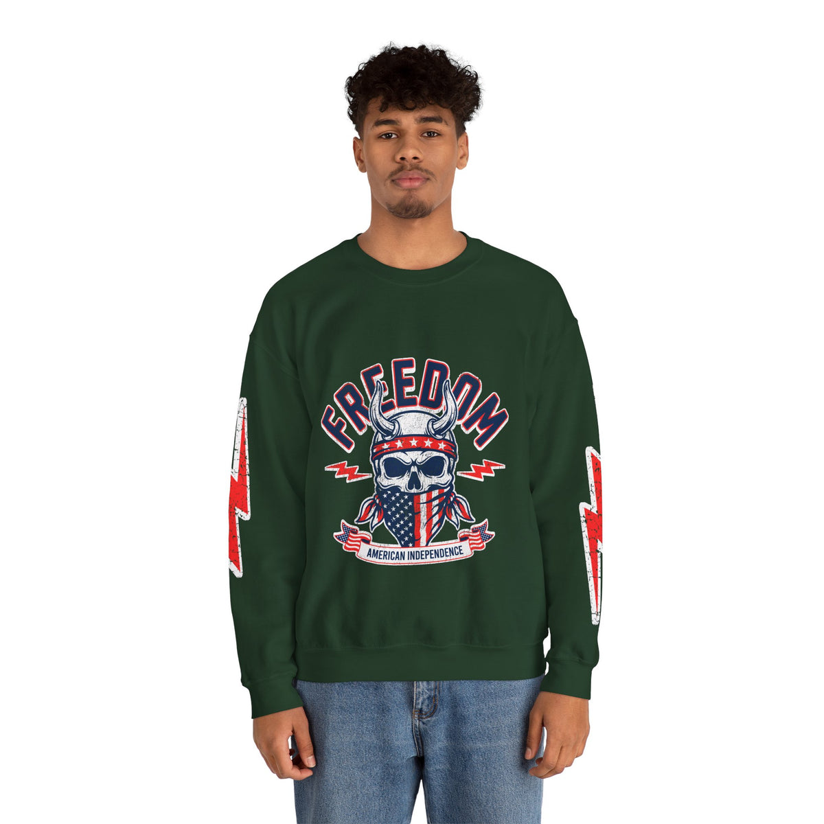 Freedom American Independence Sweatshirt, Patriotic Skull Crewneck, USA Flag Pullover, Fourth of July Outfit, Americana Gift for Him