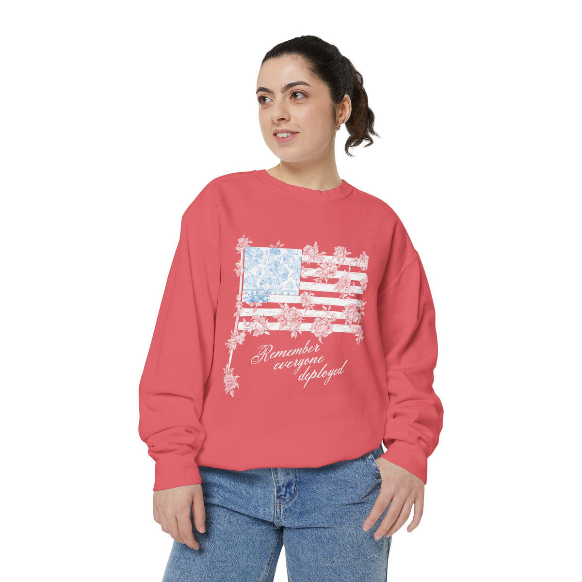 Military Deployment Comfort Colors Sweatshirt, Remember Everyone Deployed Crewneck, Patriotic Floral American Flag Sweatshirt, Support Our Troops Pullover
