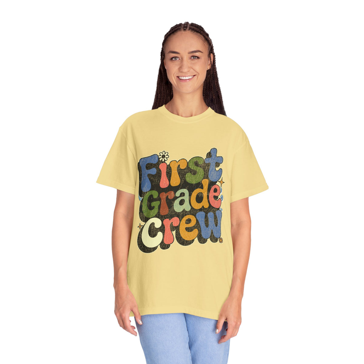 First Grade Crew T-Shirt, Retro Teacher Team Graphic Tee, Elementary School Staff Gift, First Day Classroom Outfit, Grade One Shirt