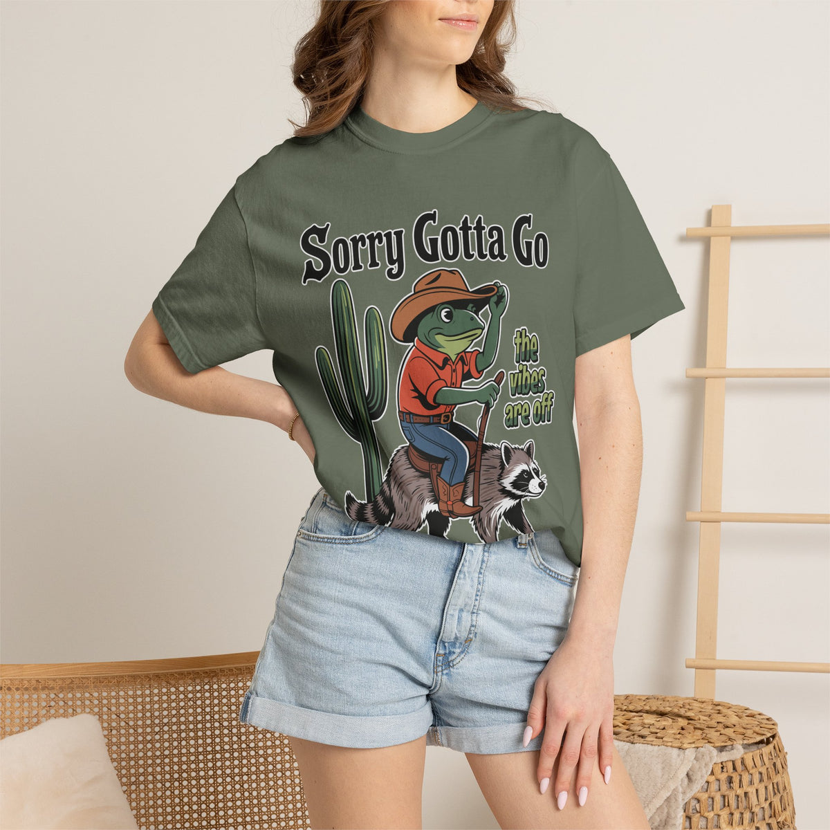Funny Frog Cowboy Comfort Shirt, Sorry Gotta Go The Vibes Are Off Tee, Raccoon Meme Tshirt, Western Humor Shirt