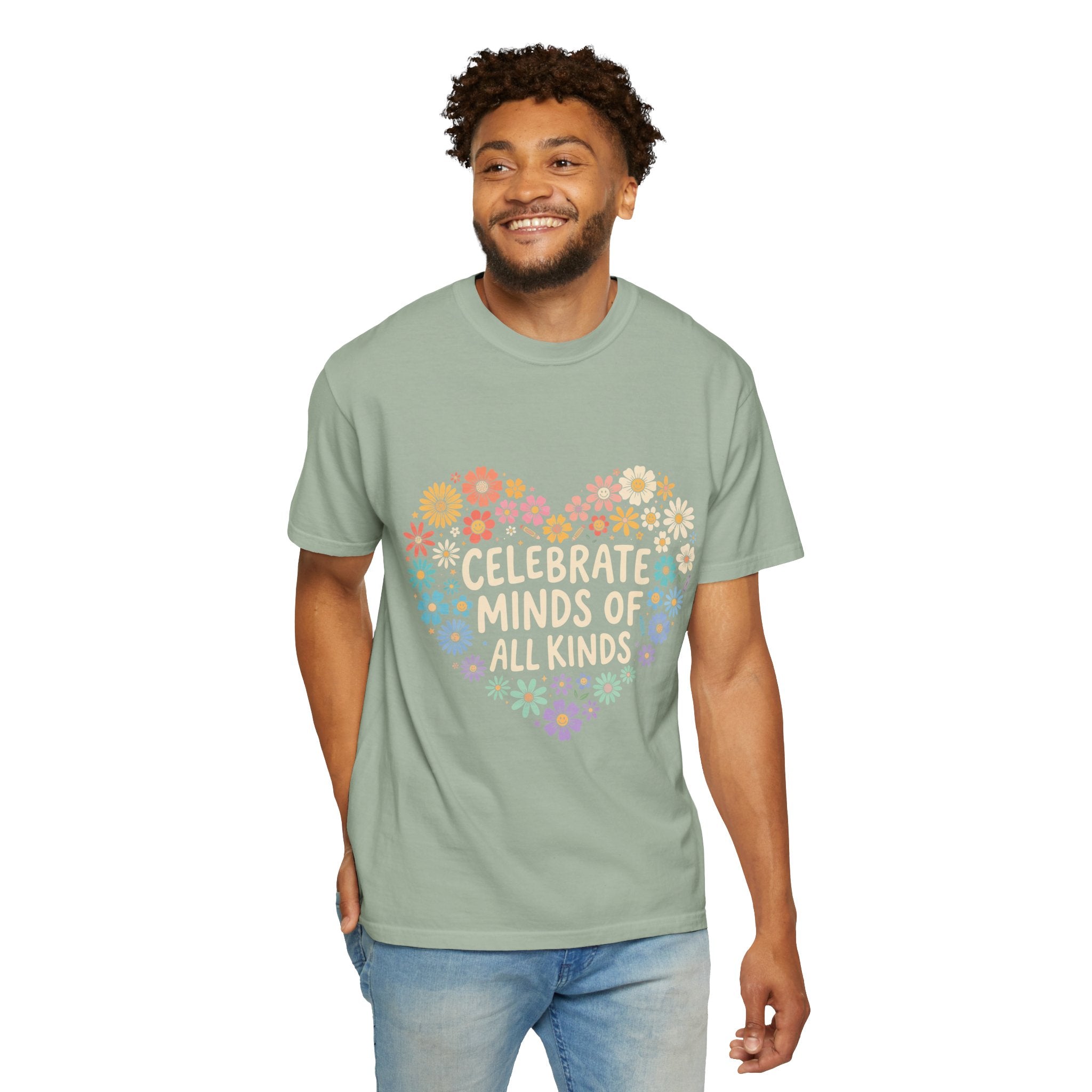 Comfort Colors Celebrate Minds of All Kinds Shirt, Autism Acceptance Flower Heart Tee, Neurodiversity Awareness Shirt, Teacher Gift