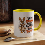 This Bunny Runs on Coffee and Pure Panic Coffee Mug, Funny Rabbit Lover Gift for Friends, Cute Sarcastic Ceramic Tea Cup with Black Handle