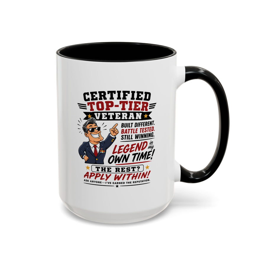 Funny Veteran Coffee Mug, Certified Top Tier Veteran Cup, Military Retirement Gift for Him, Veterans Day Birthday Present, Veteran Humor