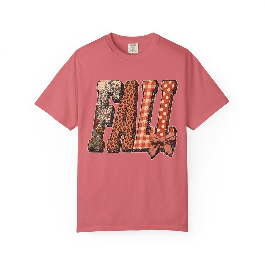 Patchwork Fall Shirt, Floral Leopard Plaid Autumn Graphic Tee, Coquette Bow Seasonal Gift for Women, Cozy Thanksgiving Outfit for Her