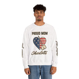 Personalized Proud Mom Sweatshirt, Custom Military Mom Pullover, American Flag Heart Crewneck, Military Mom Gift, Patriotic Mother Shirt