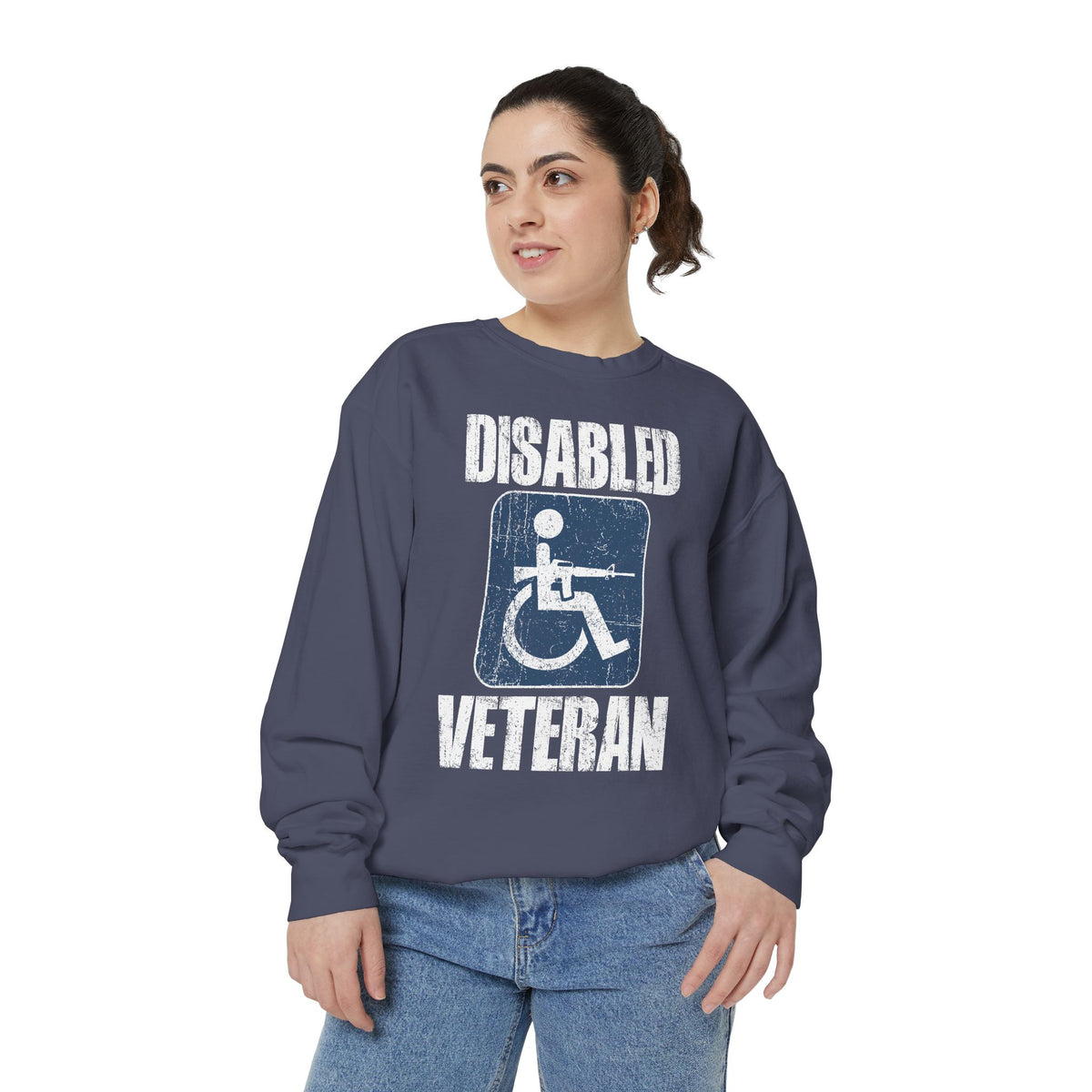Disabled Veteran Sweatshirt, Distressed Wheelchair and Rifle Graphic, Military Service Pride, Veterans Day Gift and Everyday Casual Wear