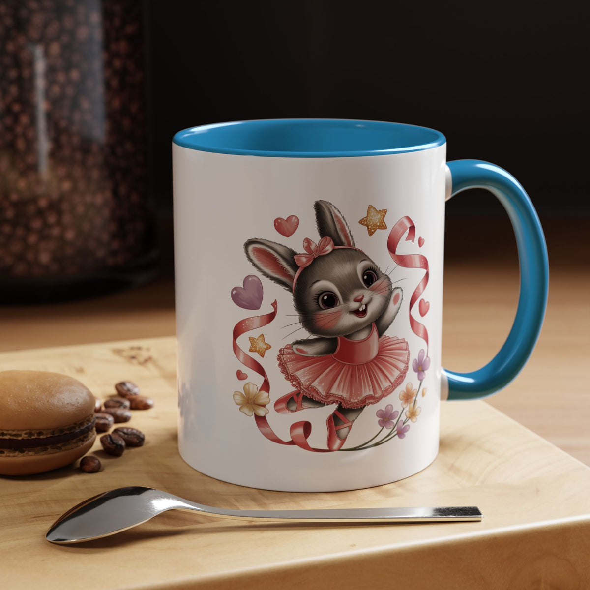 Ballerina Bunny Mug, Rabbit in a Pink Tutu with Flowers and Ribbons, Ballet Recital Gift for a Daughter or Dance Lover's Birthday Surprise