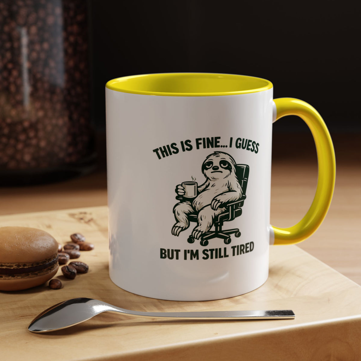 Funny Sloth Coffee Mug, This Is Fine I Guess But I'm Still Tired Mug, Exhausted Office Worker Gift, Introvert Coffee Lover Cup