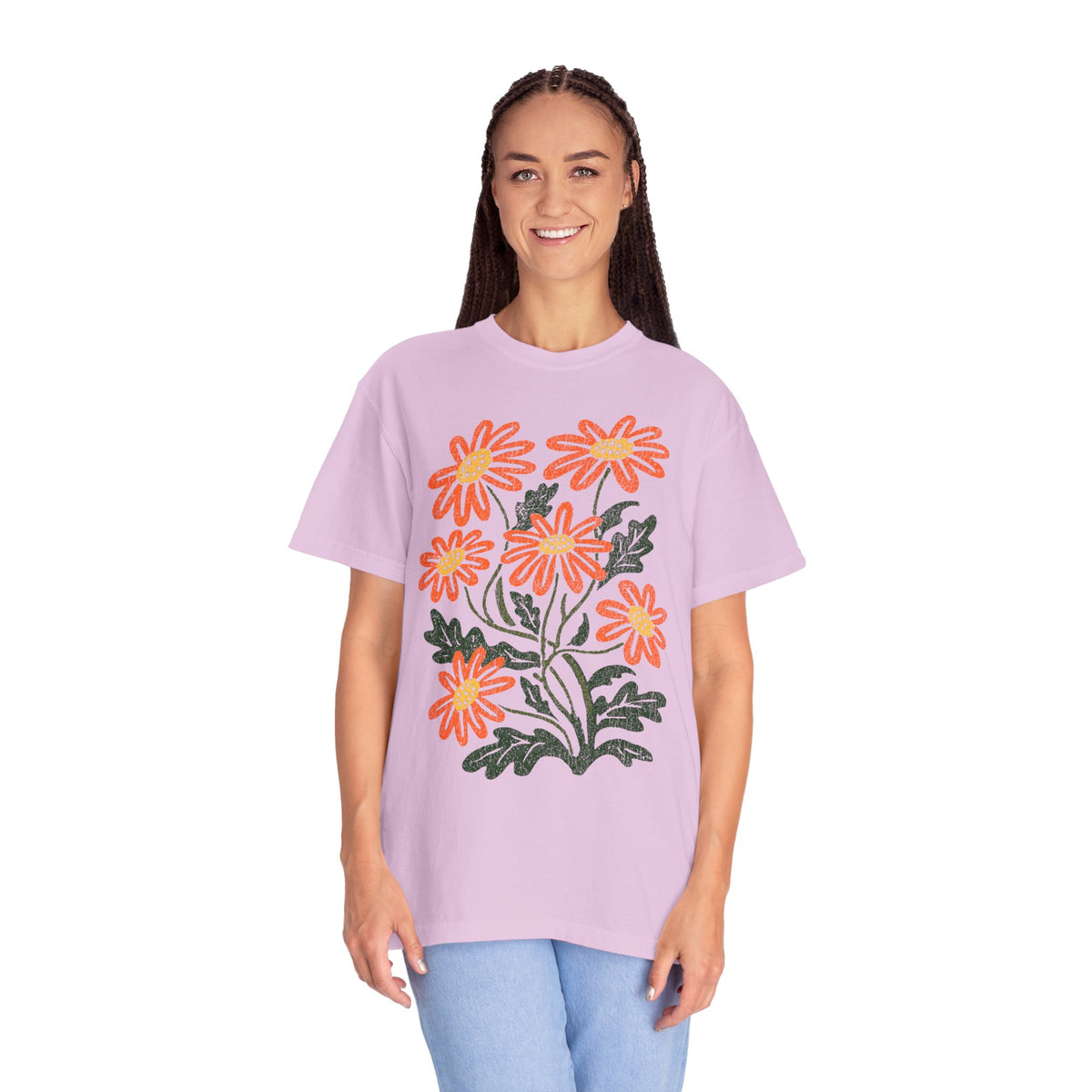 Orange Daisy Graphic Shirt, Retro Floral T-Shirt for Flower Lovers, Groovy Botanical Tee, Cheerful Garden Gift for Women and Gardeners