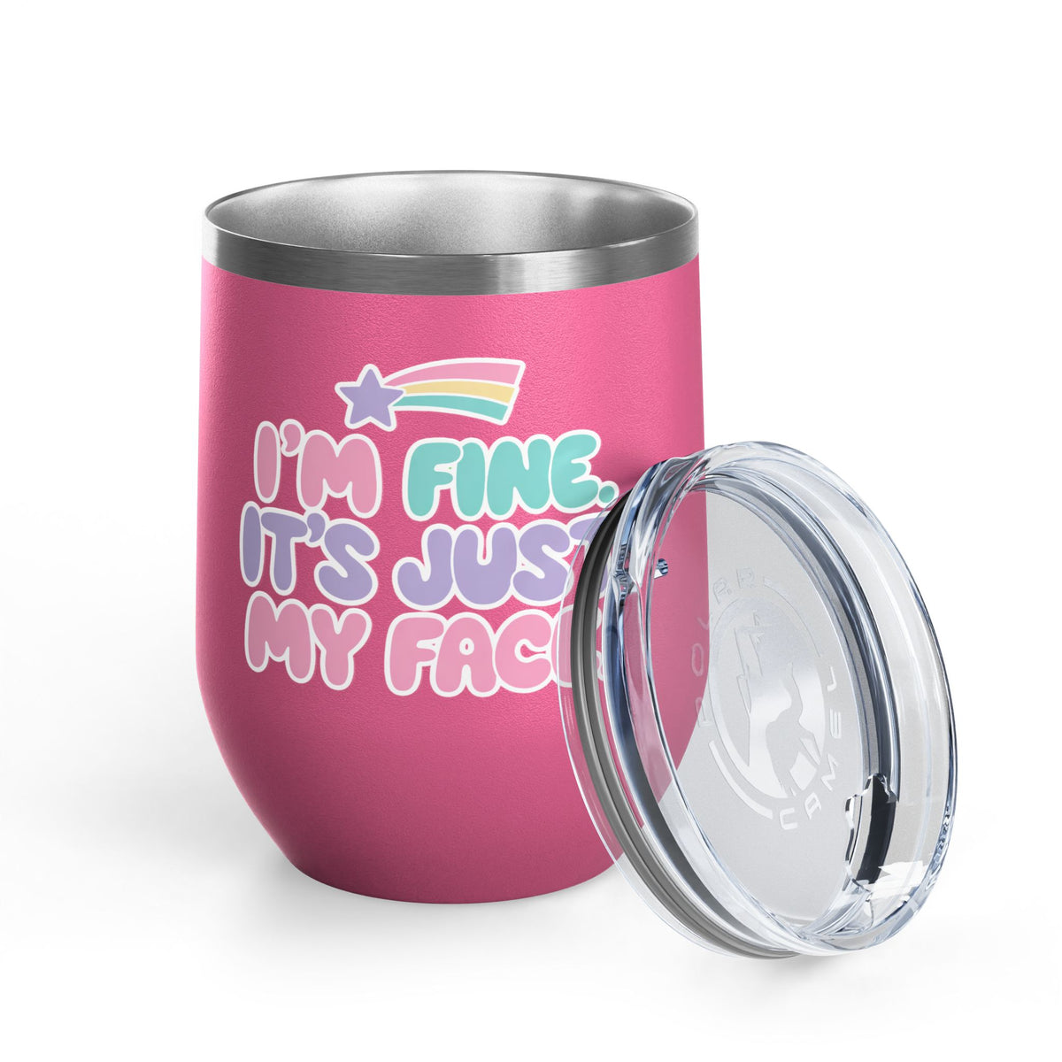 Funny Sarcastic Wine Tumbler, I'm Fine It's Just My Face Pastel Quote, Sassy Drinkware Gift for a Best Friend or Your Coworker's Birthday