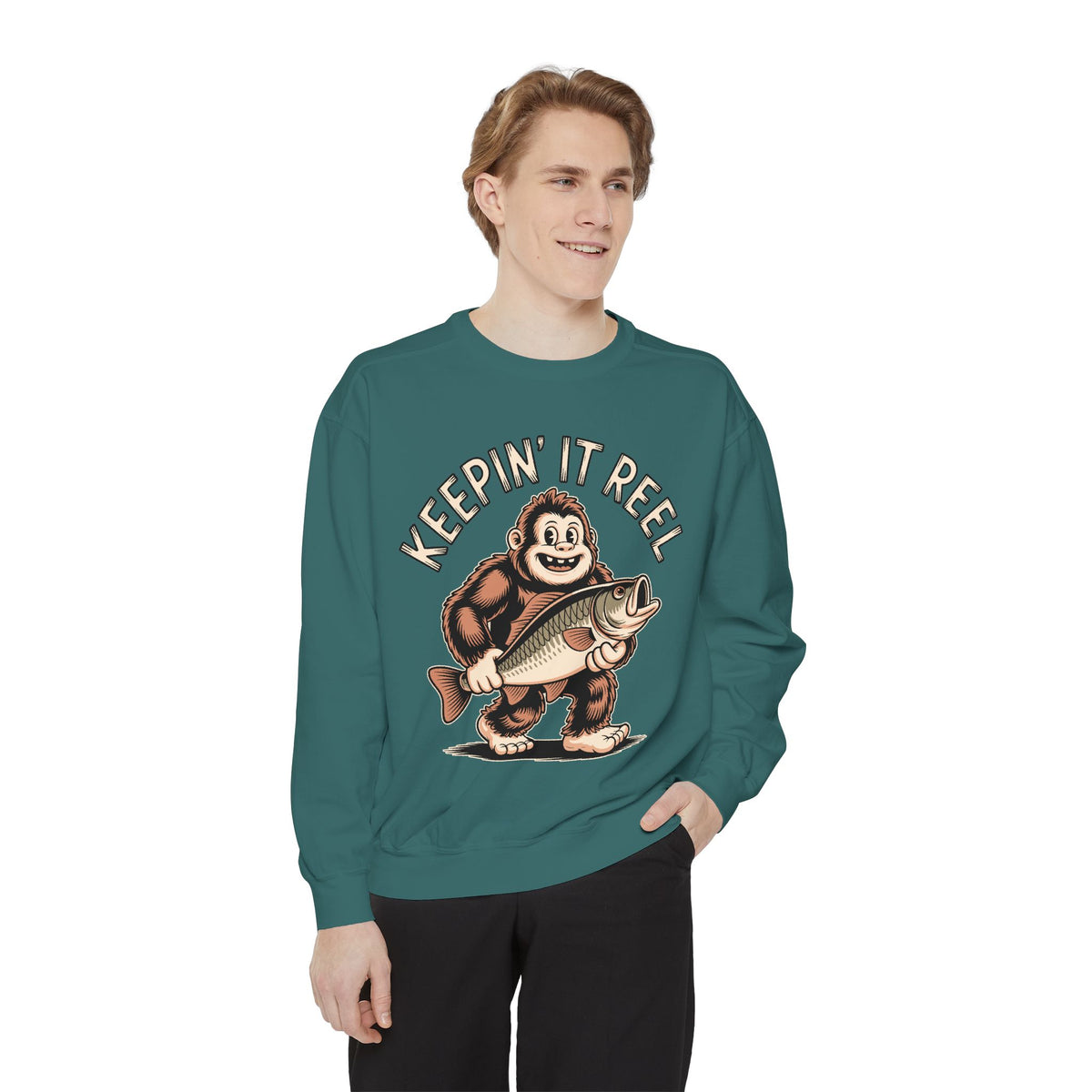 Keepin It Reel Comfort Colors Sweatshirt, Funny Fishing Sweatshirt, Bigfoot Fishing Shirt, Fisherman Gift for Men and Women