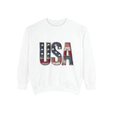 Patriotic USA Patchwork Comfort Sweatshirt, Vintage American Flag Crewneck, Americana Sweatshirt, Fourth of July Gift