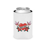 True Love Can Cooler, Vintage Heart and Roses Drink Sleeve, Romantic Valentine's Day Gift, Retro Tattoo Style Gift for Couples