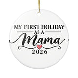 First Christmas as a Mom Ornament 2026, My First Holiday as a Mama Script Design with Pink Heart, New Mother Keepsake Gift for Her Tree