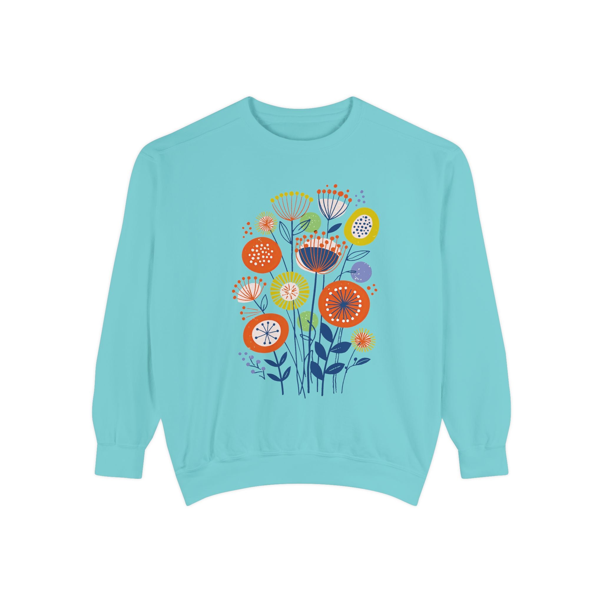 Retro Floral Graphic Sweatshirt, Colorful Botanical Pullover for Flower Lovers, Mid Century Garden Top, Cheerful Nature Gift for Her