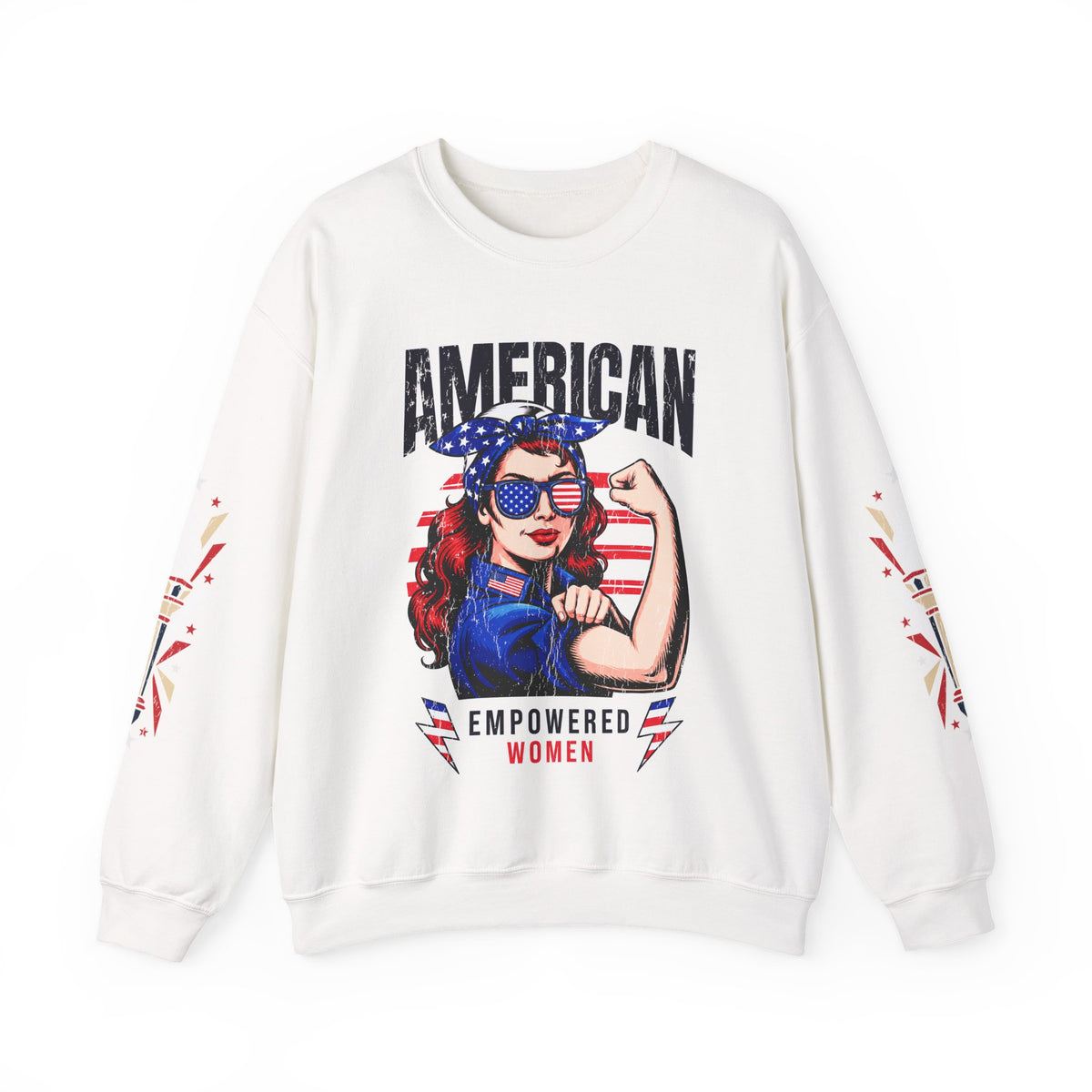 American Empowered Women Sweatshirt, Patriotic Rosie Style Crewneck, USA Flag Pullover, Fourth of July Outfit, Feminist Gift for Her