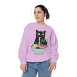 Ramen Cat Comfort Colors Sweatshirt, Funny Cat Eating Noodles Shirt, Cat Lover Graphic Crewneck, Foodie Gift Idea