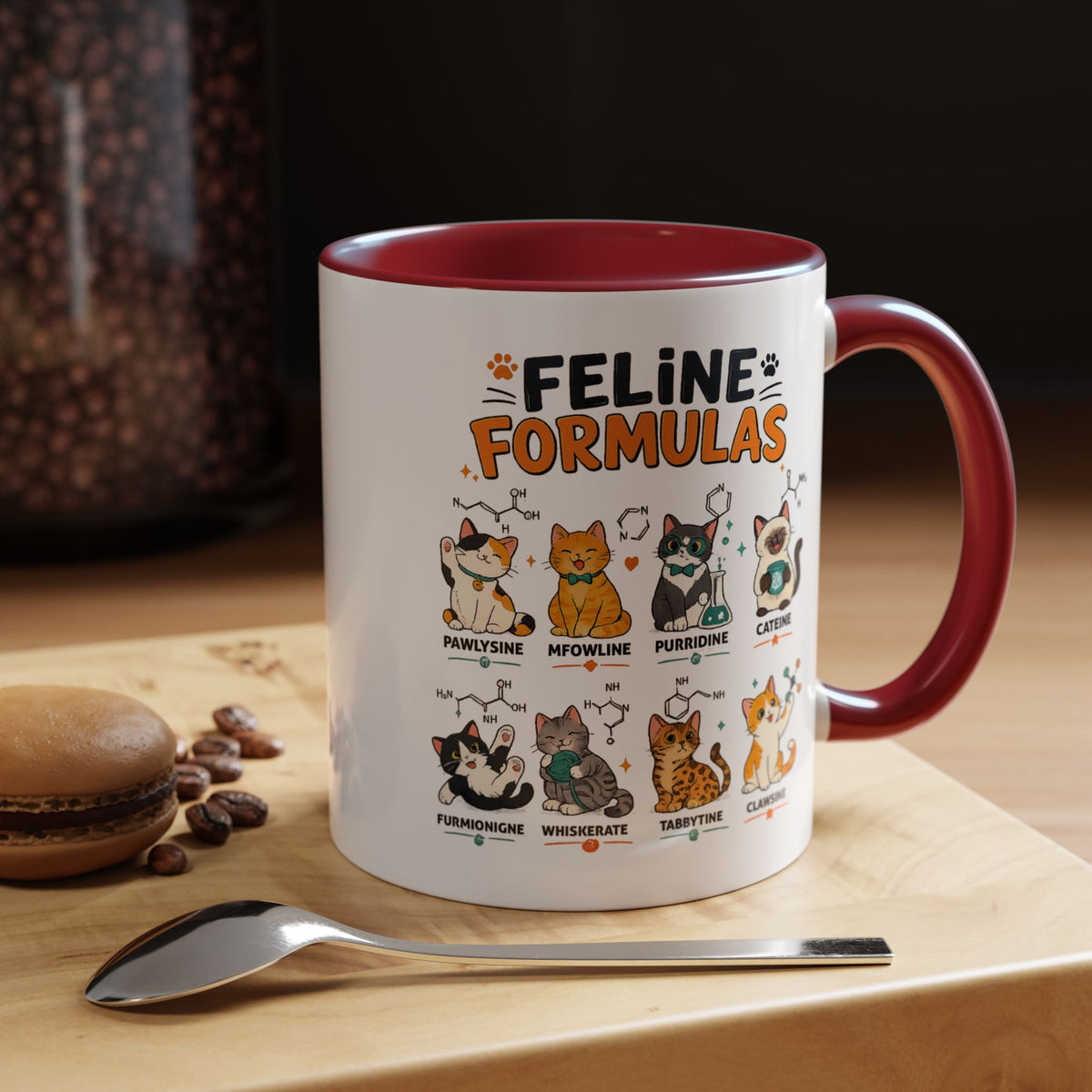Funny Cat Science Coffee Mug, Feline Formulas Cat Lover Mug, Chemistry Cat Gift, Nerdy Cat Mom Cup for Scientists & Students