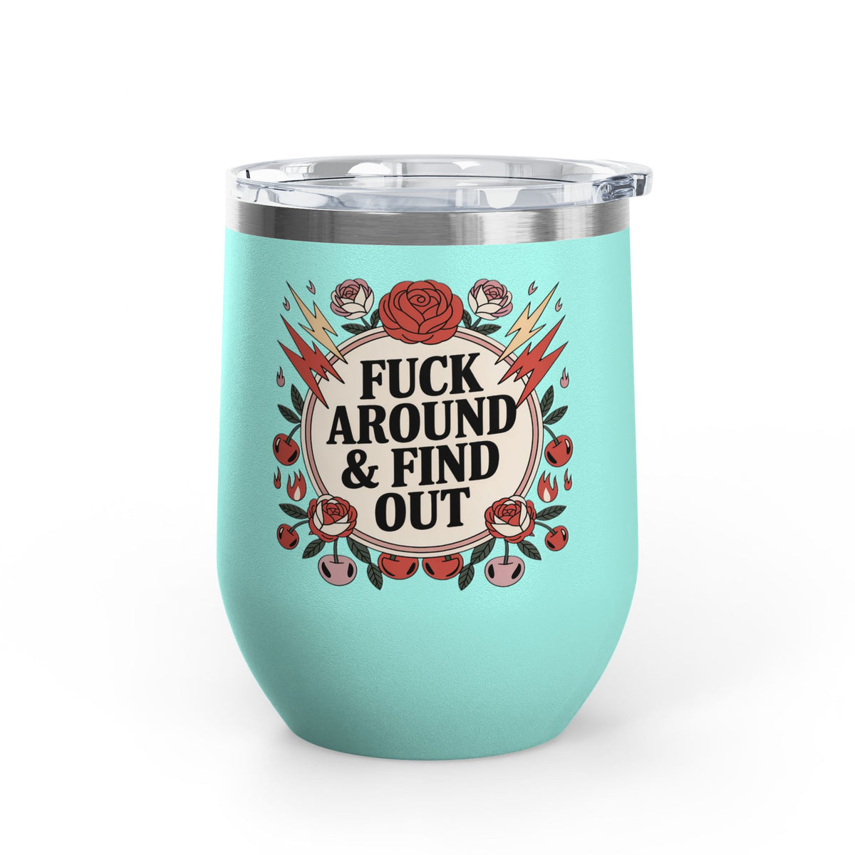 FAFO Wine Tumbler, Retro Tattoo Roses and Cherries Cup, Sarcastic Gift for Her, Edgy Bachelorette Party Cup, Funny Coworker Gift