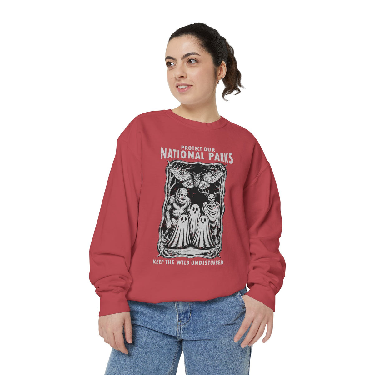 Protect Our National Parks Comfort Colors Sweatshirt, Gothic Nature Lover Crewneck, Cryptid Halloween Outdoor Adventure Gift