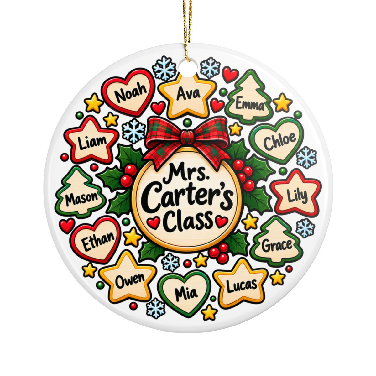 Personalized Teacher Christmas Ornament with Student Names, Festive Class Wreath Keepsake, Holiday Thank You Gift from Students to Teacher