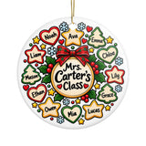Personalized Teacher Christmas Ornament with Student Names, Festive Class Wreath Keepsake, Holiday Thank You Gift from Students to Teacher