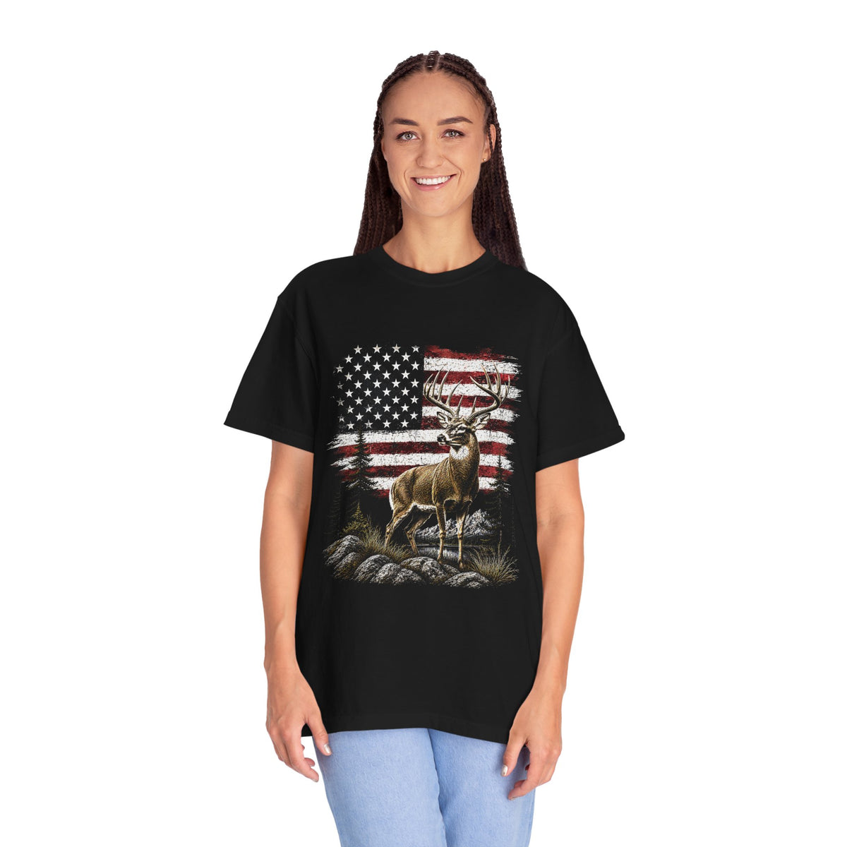 Patriotic Deer Shirt, American Flag Buck T Shirt, Deer Lover Gift, Outdoors Graphic Tee, Country Style Shirt, Fourth of July Gift