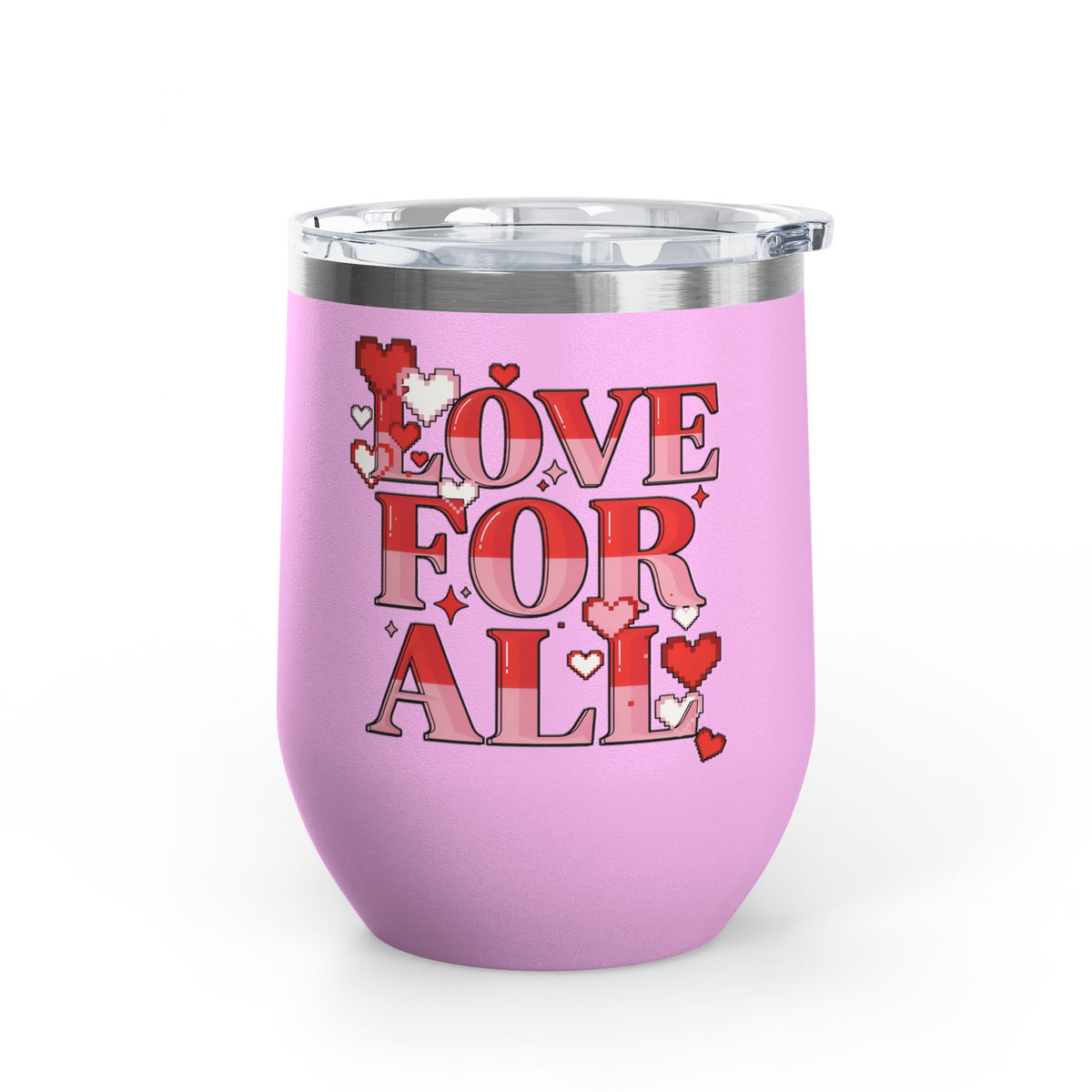 Love for All Wine Tumbler, Retro Pixel Heart Drinkware, Cute Valentine Gift for Her, Romantic Anniversary Present, Colorful Love Cup