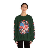 Floral American Flag Sweatshirt, Patriotic USA Pullover, Red White Blue Flower Top, Fourth of July Outfit, Americana Gift for Women