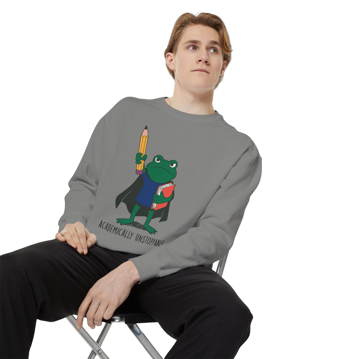 Academically Unstoppable Frog Sweatshirt, Funny Teacher Shirt, Book Lover Gift for Educator, Back to School Outfit, Classroom Crewneck