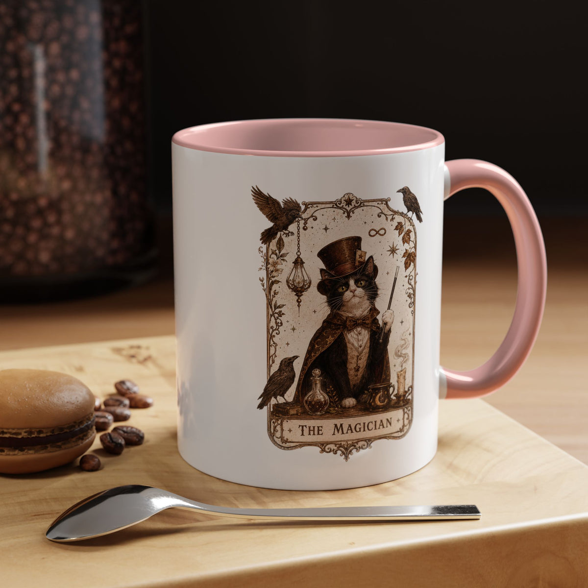 Black Cat Magician Tarot Coffee Mug, Mystic Cat Tarot Card Mug, The Magician Cat Cup, Witchy Gothic Gift for Cat Lovers