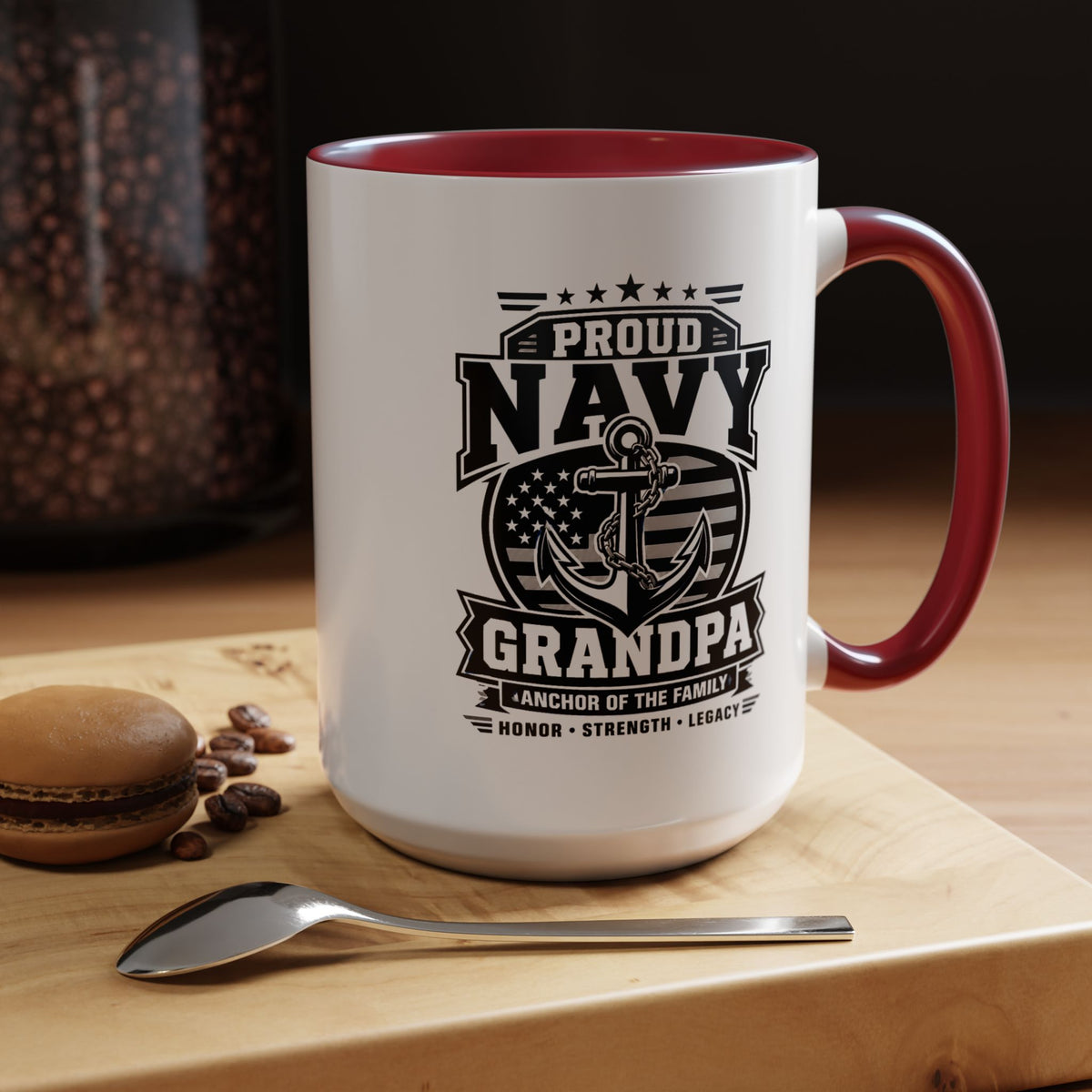Proud Navy Grandpa Mug, US Navy Veteran Coffee Cup, Patriotic Military Grandfather Gift, Anchor of the Family Birthday Present