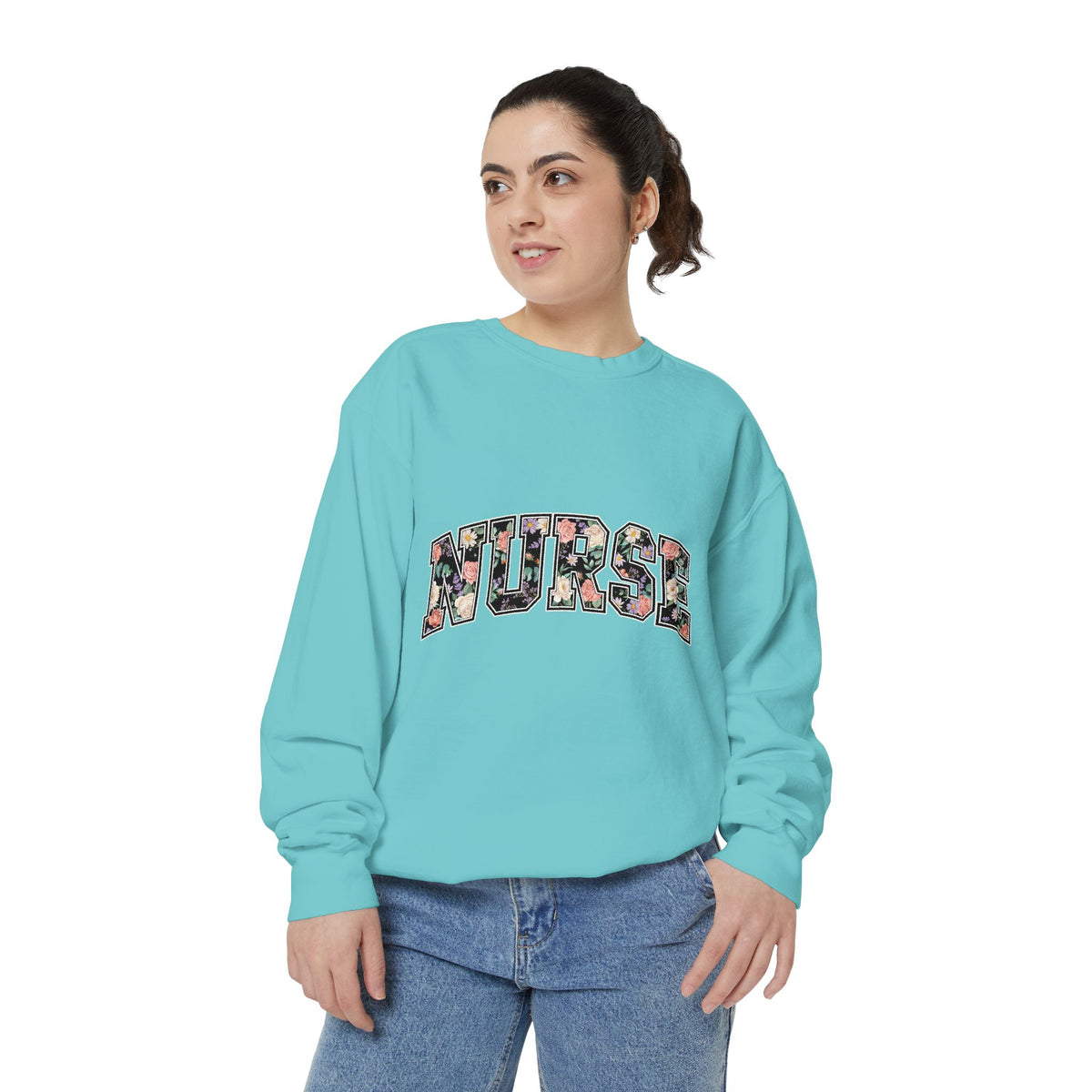 Nurse Floral Comfort Colors Sweatshirt, Nurse Appreciation Gift, Retro Varsity Nurse Crewneck, Healthcare Worker Sweatshirt