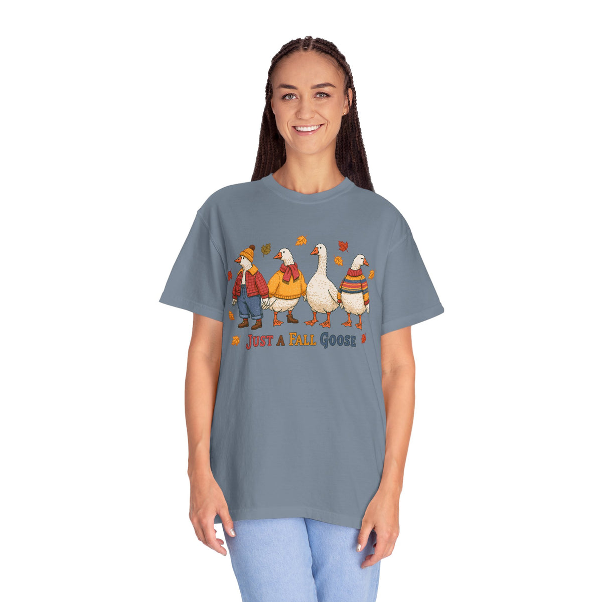 Funny Fall Goose Shirt, Just a Fall Goose Autumn Graphic Tee, Cute Cozy Gift for Bird Lover, Thanksgiving and October Outfit for Her